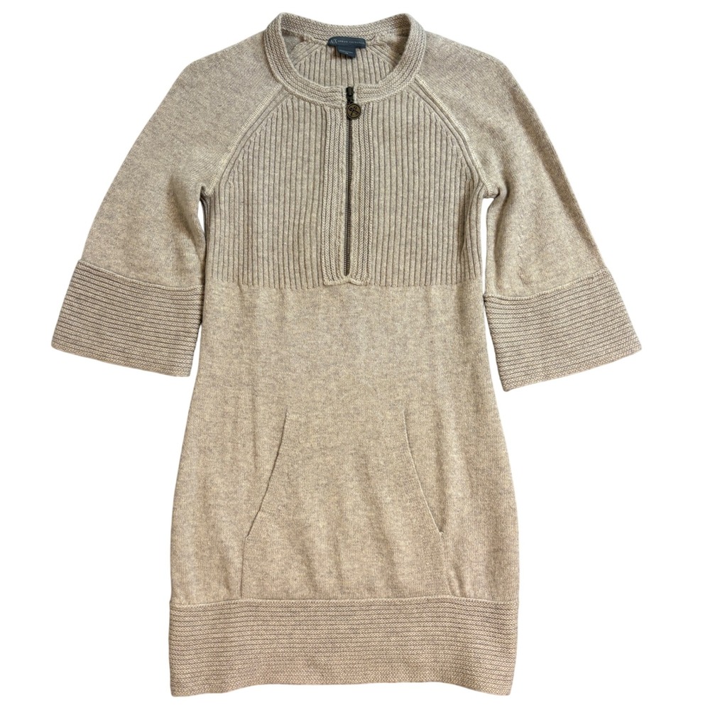 Armani Exchange Wool Cashmere Blend Quarter Zip Sweater Dress Beige Womens XS - Picture 1 of 8